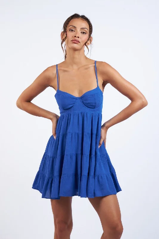 Allie Persian Blue Babydoll Mini Dress