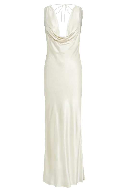 Angelique Satin Cowl Back Maxi Dress - Ivory