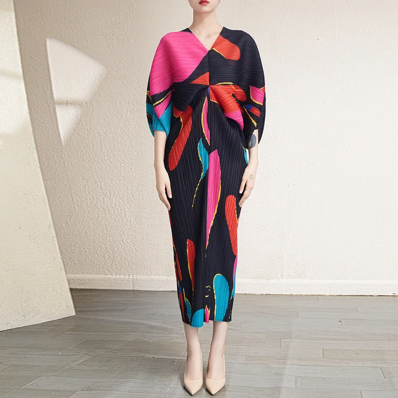 Japanese Style  Abstract Pleated Dress