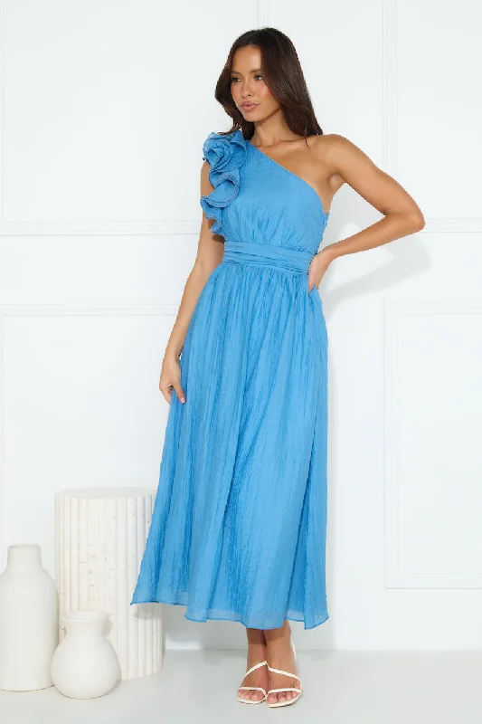 Find Out One Shoulder Midi Dress Blue