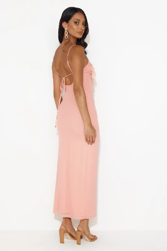 Flaunt It Girl Frill Mesh Maxi Dress Pink