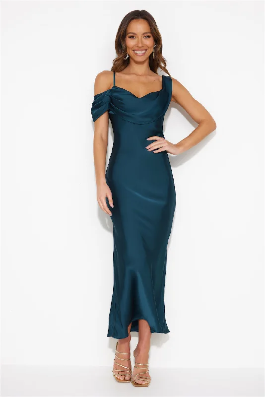 Gracious Opportunities Satin Maxi Dress Emerald