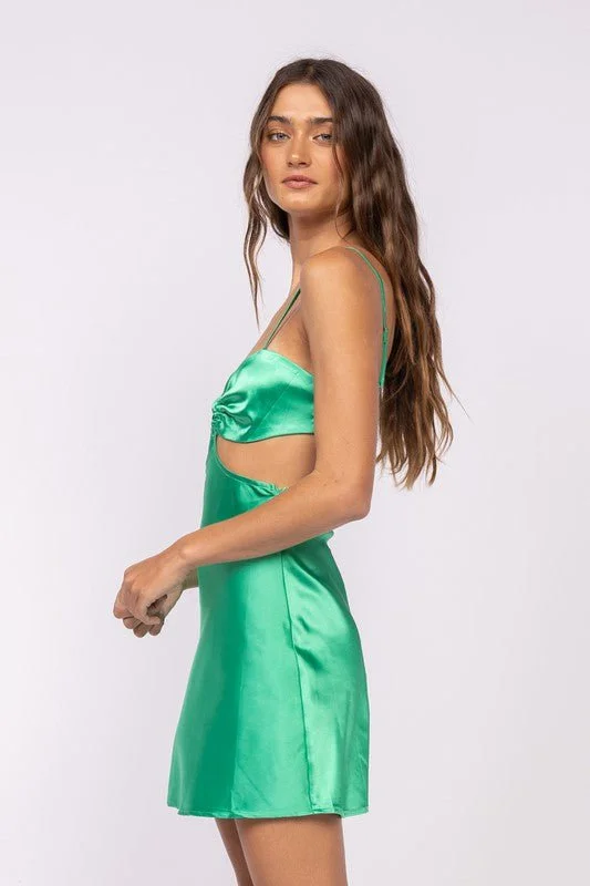 Jamie Green Satin O-Ring Dress