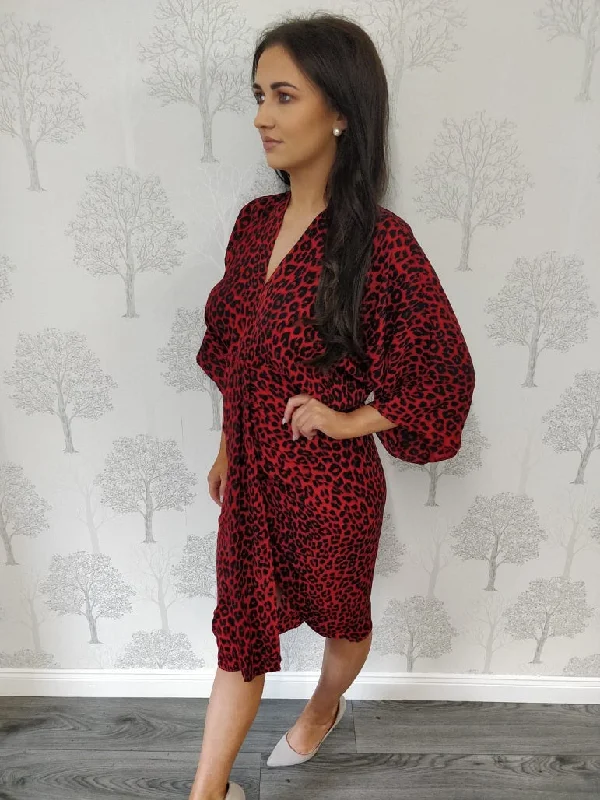 Jenny Red Animal Print Kimono Dress