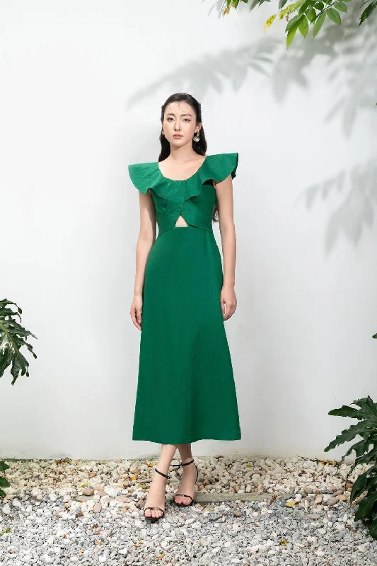 Keziah A-line Scoop Neck Linen Midi Dress