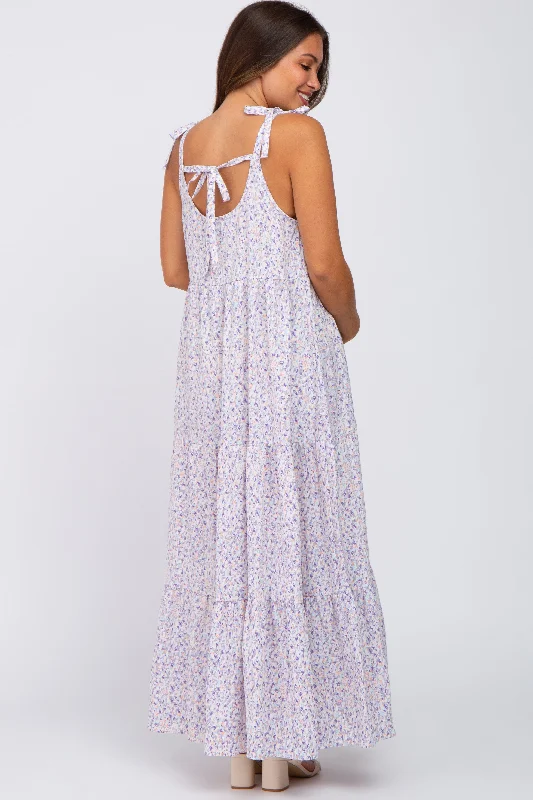 Lavender Printed Tiered Maternity Maxi Dress