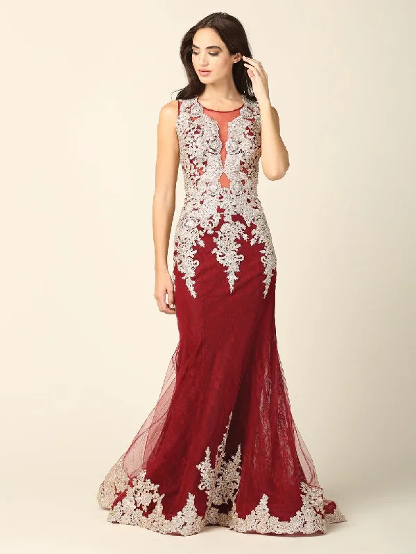 Long Sleeveless Formal Mermaid Lace Prom Dress