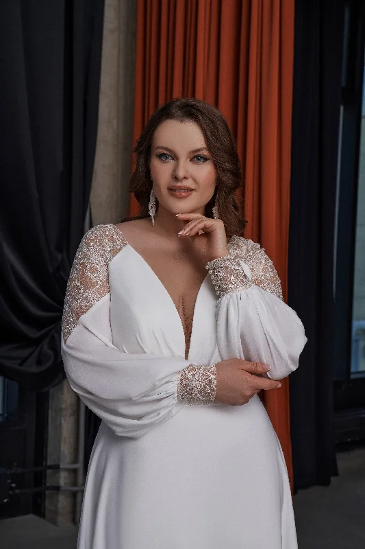 Long Sleeves V-Neck Wedding Dress