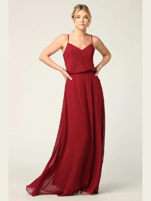 Long Spaghetti Strap Blouson Bridesmaids Dress