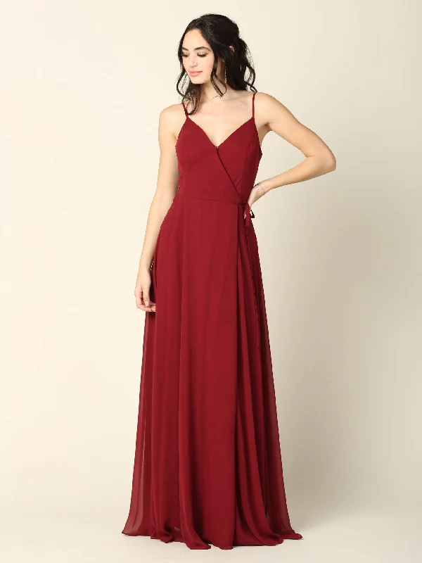 Long Spaghetti Strap Chiffon Wrap Bridesmaids Gown