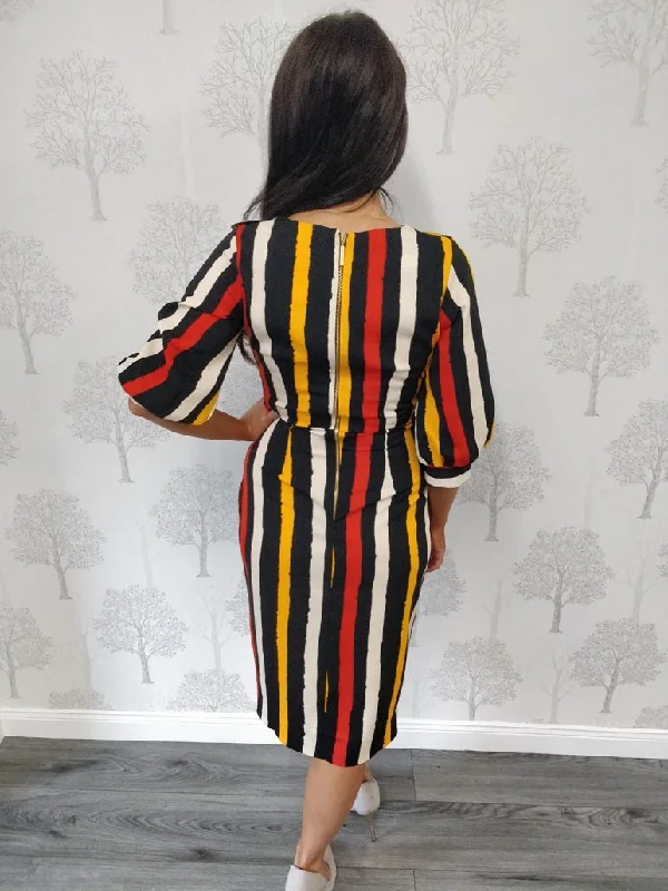 Marie Black Multi Stripe Wrap Style Dress