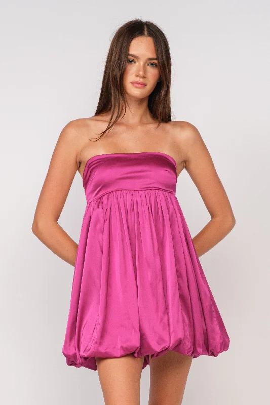 Melinda Pink Satin Strapless Bubble Dress