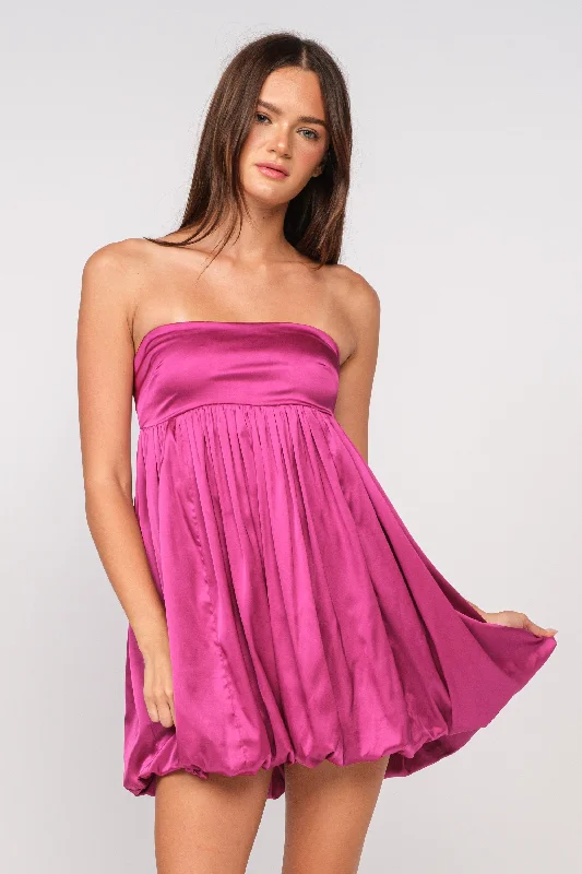 Melinda Pink Satin Strapless Bubble Dress