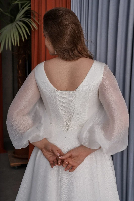 Minimalist Sheer Long Sleeves A-Line Wedding Dress