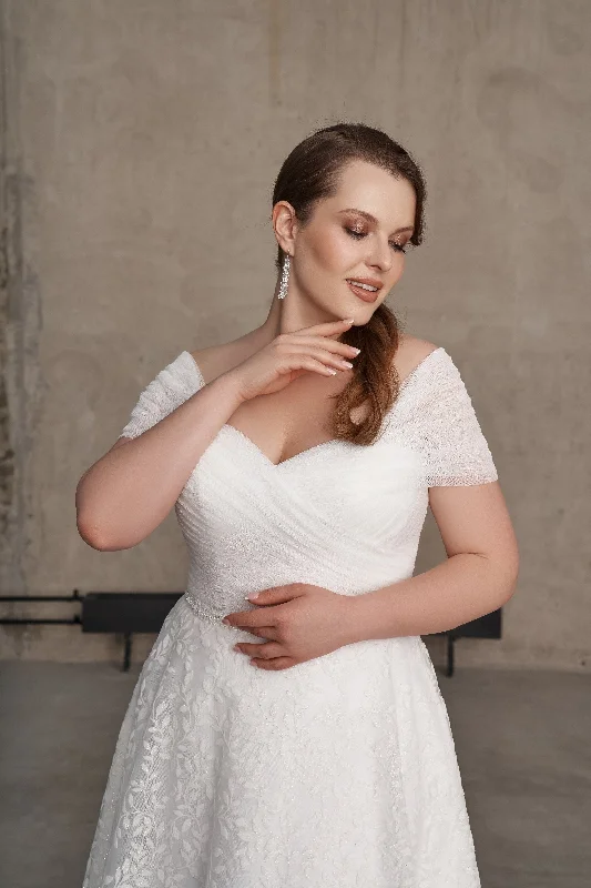 Off-Shoulder A-Line Plus Size Wedding Gown