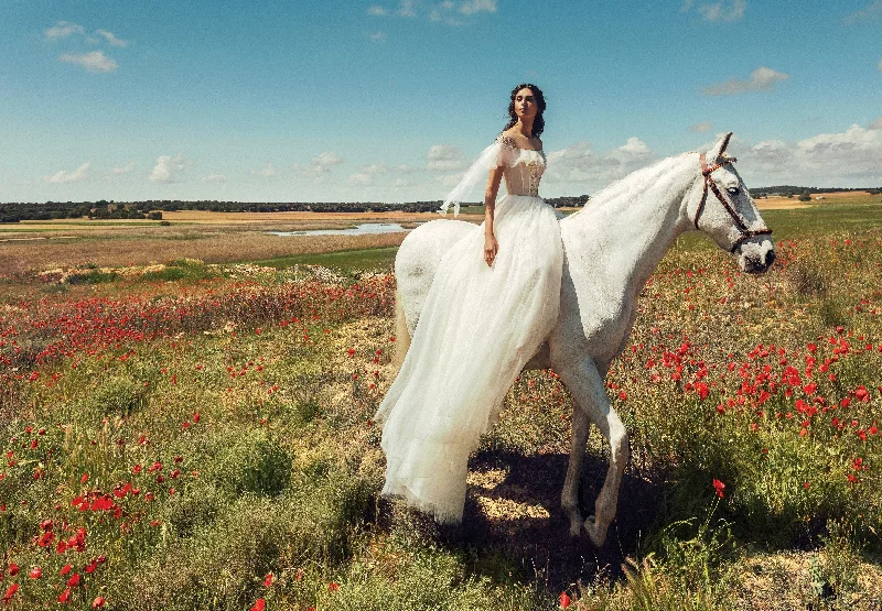 Off-Shoulder A-Line Wedding Dress with Embroidery