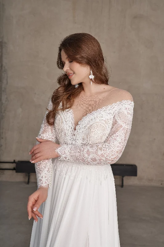 Off-Shoulder Long Sleeves Bohemian Wedding Dress