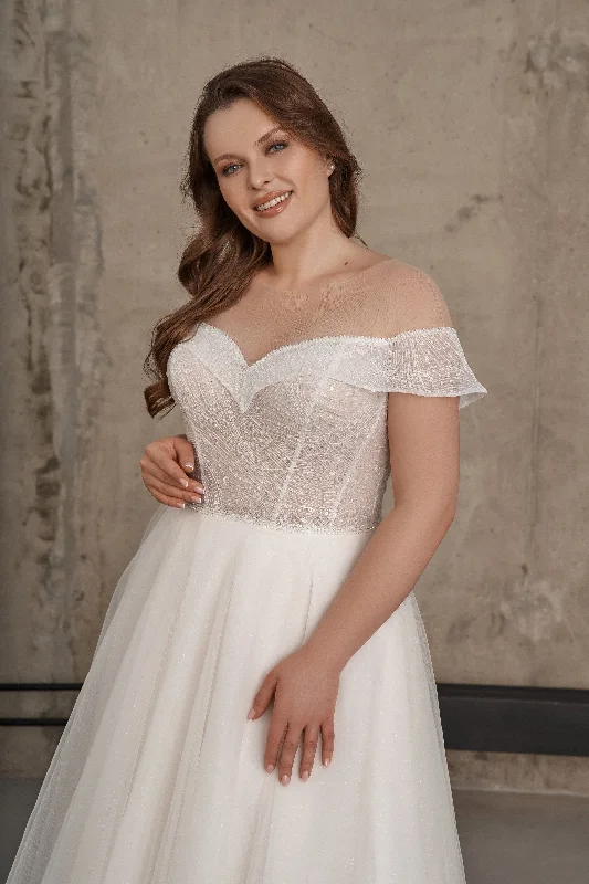 Off-Shoulder Plus Size A-Line Wedding Dress