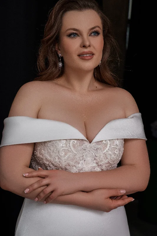 Off-Shoulder Sheath Plus Size Wedding Dress