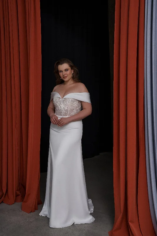 Off-Shoulder Sheath Plus Size Wedding Dress