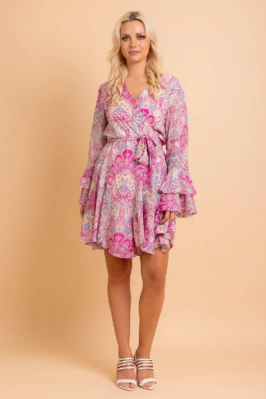 Oscar Wrap Dress Pink Paisley