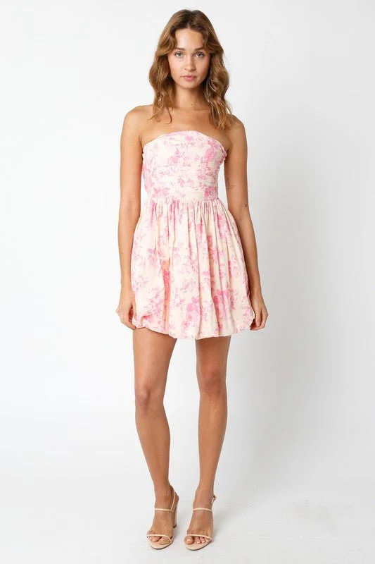 Pippa Blush Pink Floral Strapless Bubble Dress