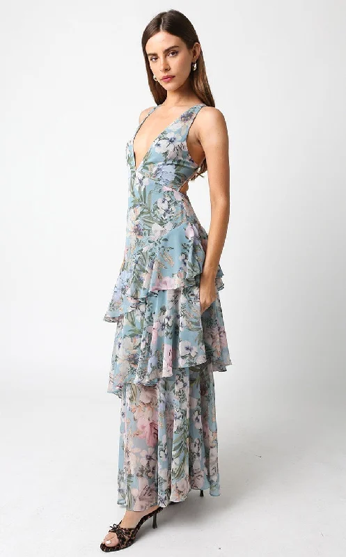 Stella Dusty Blue Floral Tiered Ruffle Maxi Dress