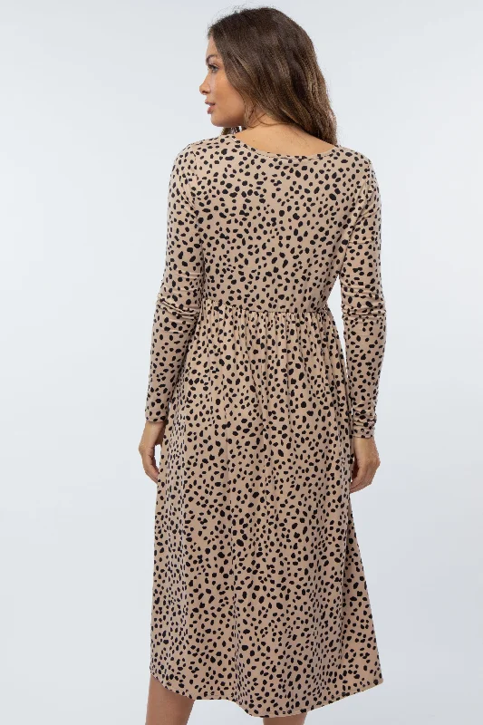 Taupe Abstract Animal Print Maternity Midi Dress