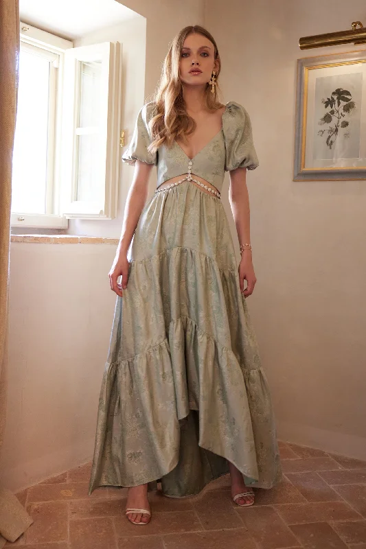 The Emma Dress in Sage Windsor Brocade