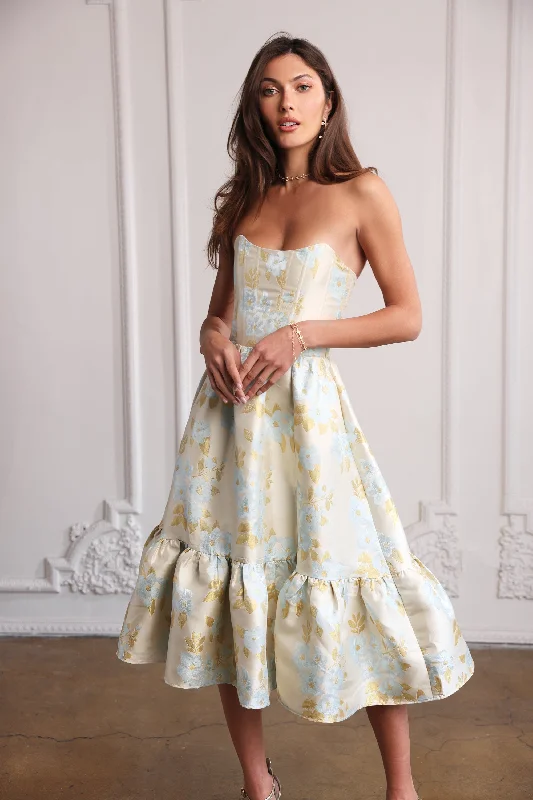 The Virginia Dress in Ice Cream Baroque Floral