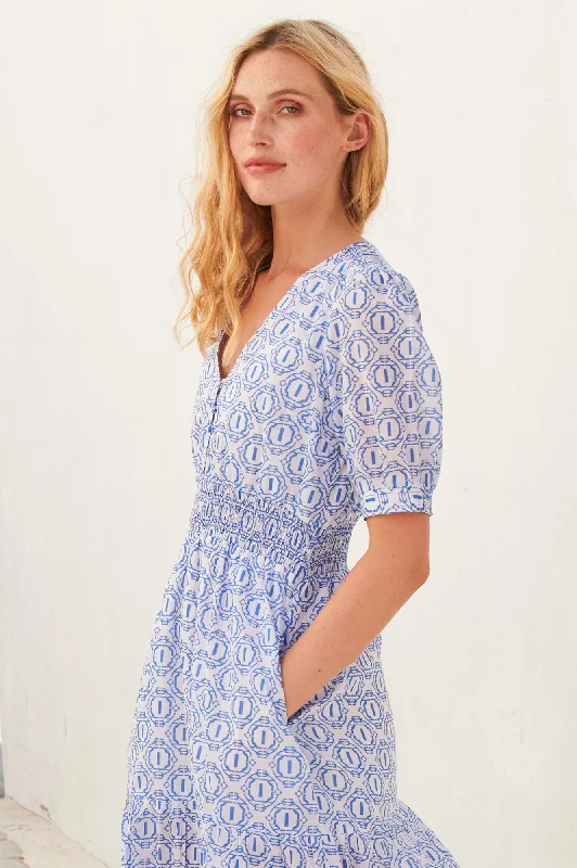 Billie Dress | Circle Geo Blue