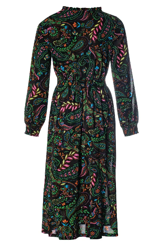 V neck printed Slinky Dress | Multi Black Paisley | 7406ZZ