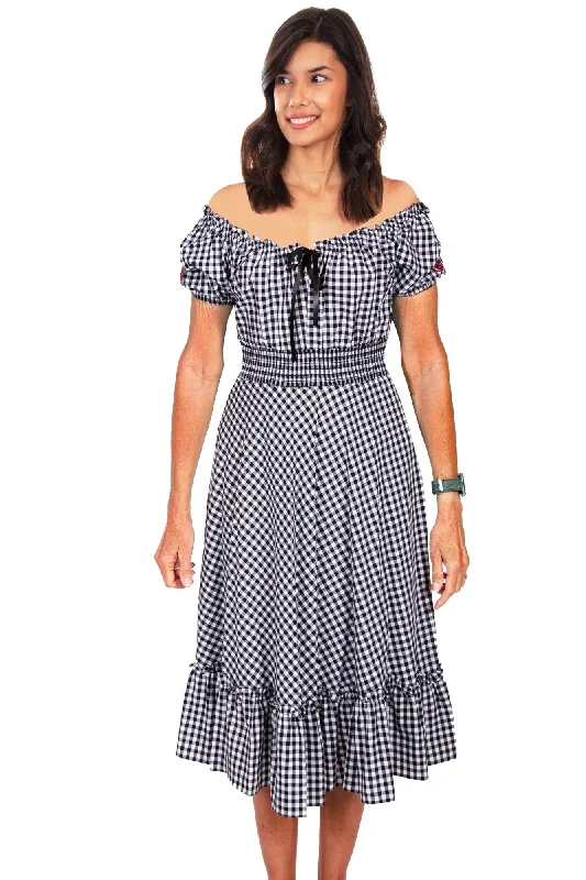 Scully Womens White 100% Cotton Gingham Check S/S Dress