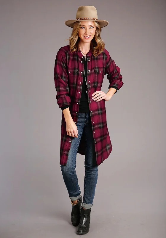 Stetson Womens Ombre Plaid Wine 100% Rayon L/S Dress