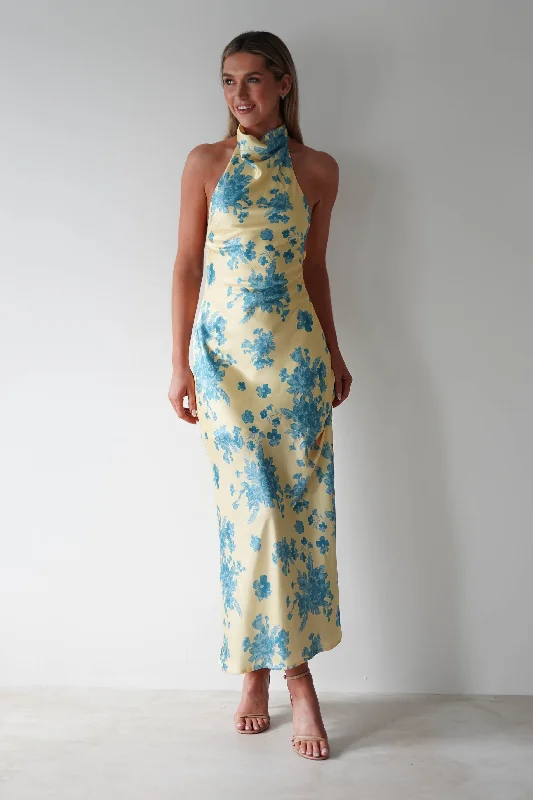 Alegra Floral Print Halterneck Maxi | Yellow