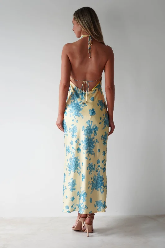 Alegra Floral Print Halterneck Maxi | Yellow