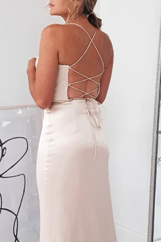 Cally High Slit Corset Gown | Champagne