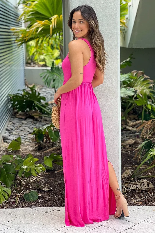 Fuchsia Racer Back Maxi Dress