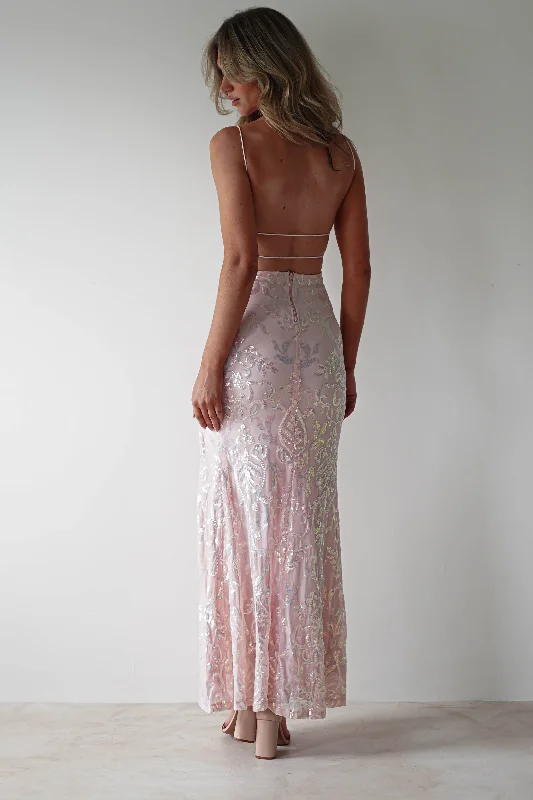 Kaeli Iridescent Open Back Sequin Dress | Pink