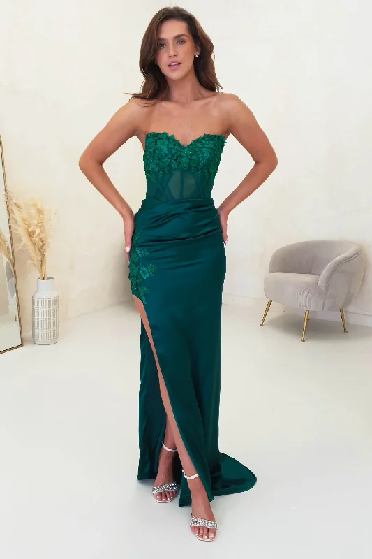 Madonna Strapless Corset Gown | Emerald Green