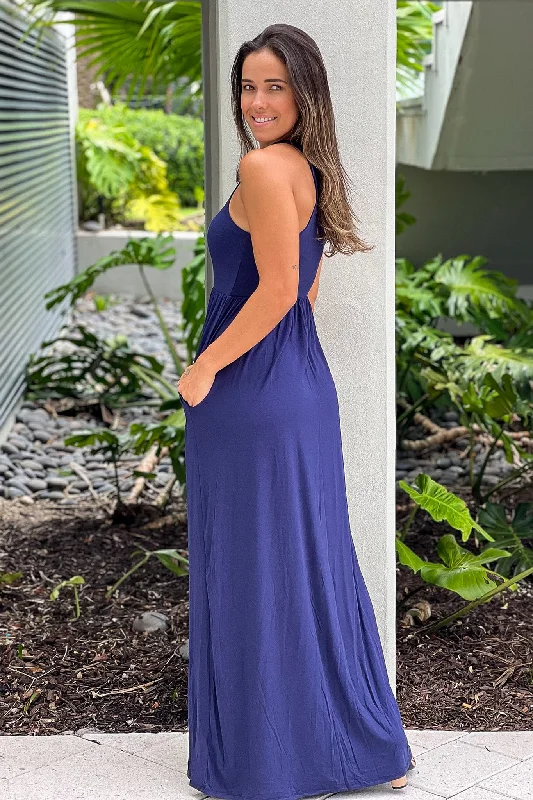 Navy Maxi Dress with Pockets