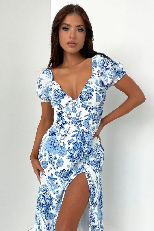 Solem Midi Dress - Blue Floral