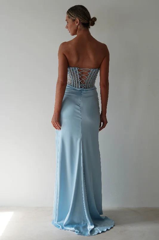 Theodora Strapless Embellished Gown | Blue