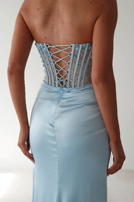 Theodora Strapless Embellished Gown | Blue