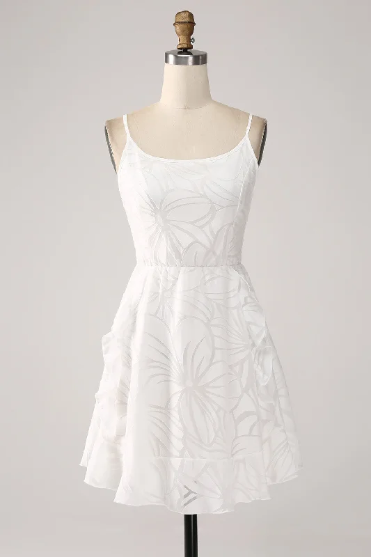 Modest White A-Line Spaghetti Straps Short Graduation Dress