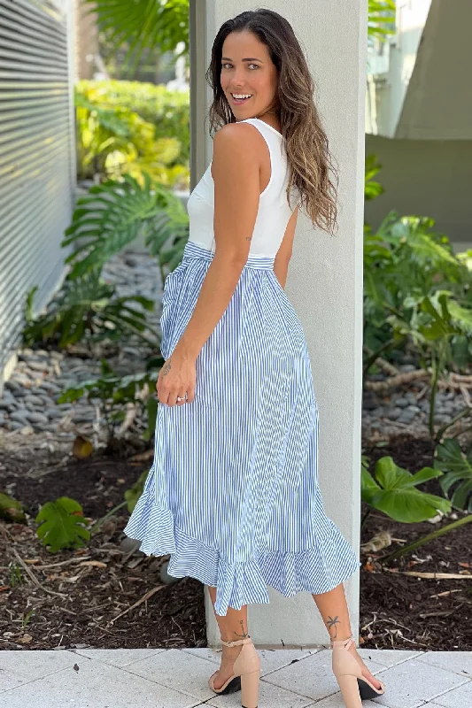 White And Blue Striped Dress