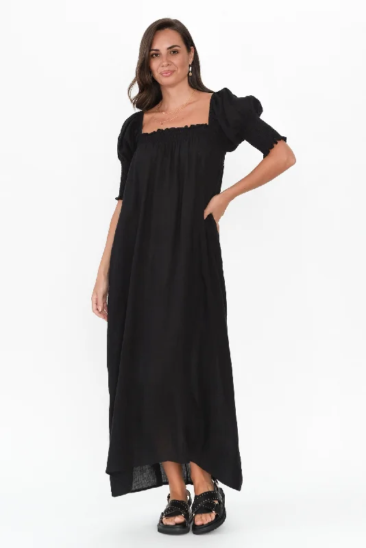 Bethania Black Linen Dress