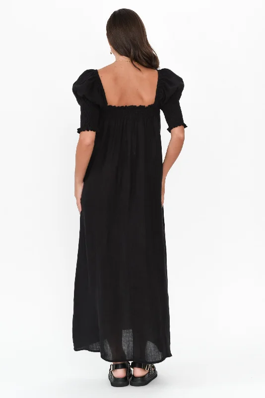 Bethania Black Linen Dress