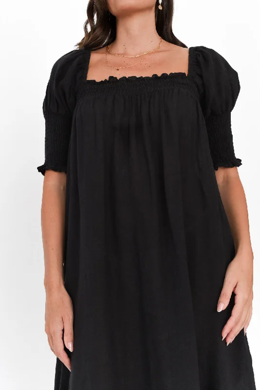 Bethania Black Linen Dress