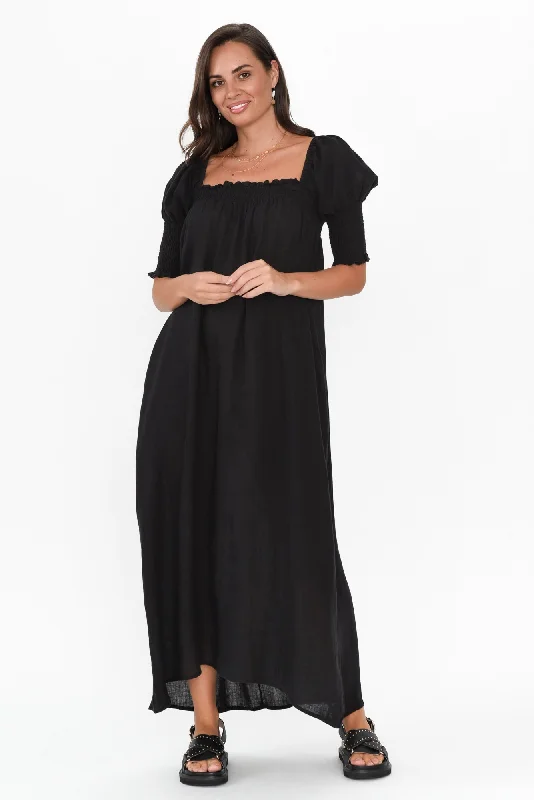 Bethania Black Linen Dress